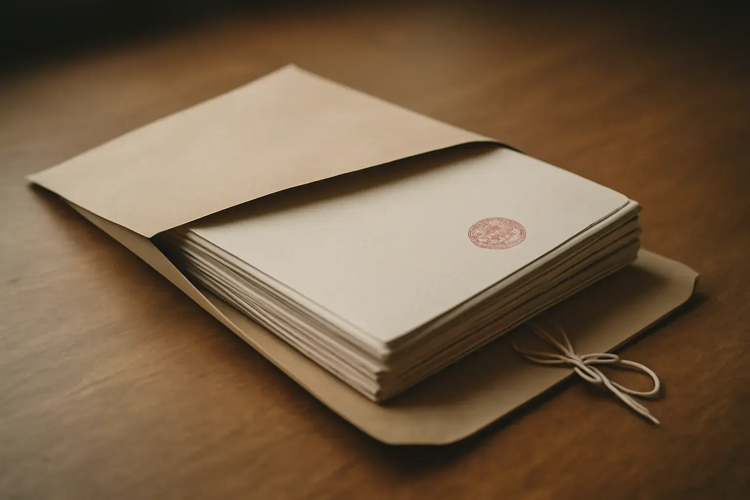 A finished, stamped translation packaged in a document envelope, ready for delivery.