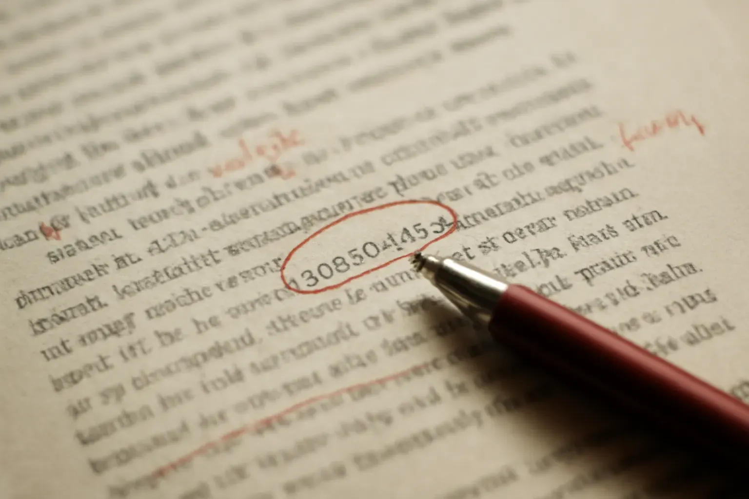 A printed page with handwritten proofreading corrections marked in red ink.